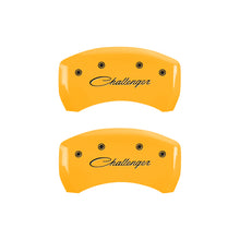 Load image into Gallery viewer, MGP 4 Caliper Covers Engraved Front &amp; Rear Cursive/Challenger Yellow finish black ch MGP