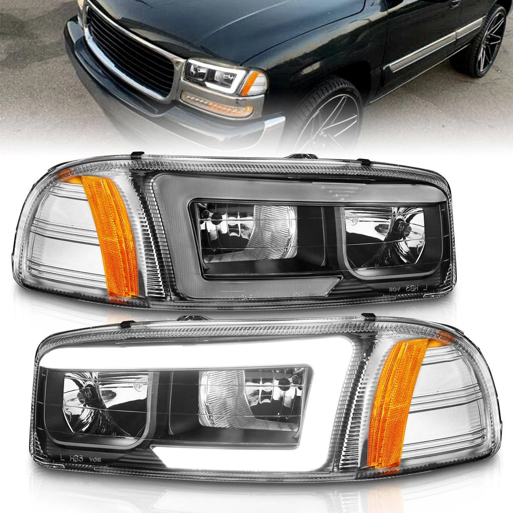 Anzo 99-17 GMC Sierra/Denali Headlights Black Amber (w/C Light Bars) - eliteracefab.com