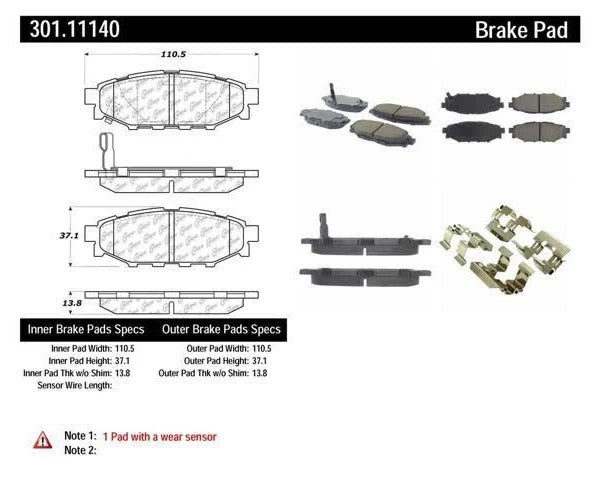 CENTRIC CENTRIC PREMIUM CERAMIC BRAKE PADS, 301.11140 - eliteracefab.com