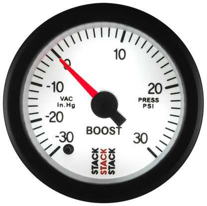 Autometer Stack 52mm -30INHG to +30 PSI (Incl T-Fitting) Pro Stepper Motor Boost Press Gauge - White ST3362
