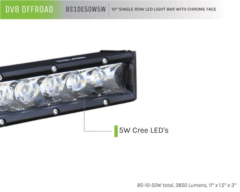 DV8 Offroad SL 8 Slim 10in Light Bar Slim 50W Spot 5W CREE LED - Black - eliteracefab.com