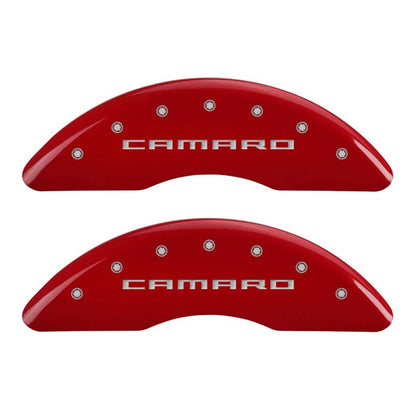 MGP 4 Caliper Covers Engraved Front & Rear Gen 5/Camaro Red finish silver ch MGP