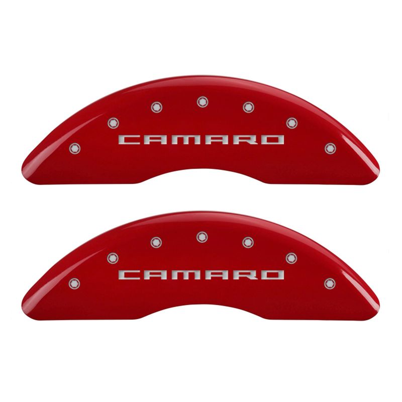 MGP 4 Caliper Covers Engraved Front & Rear Gen 5/Camaro Red finish silver ch MGP