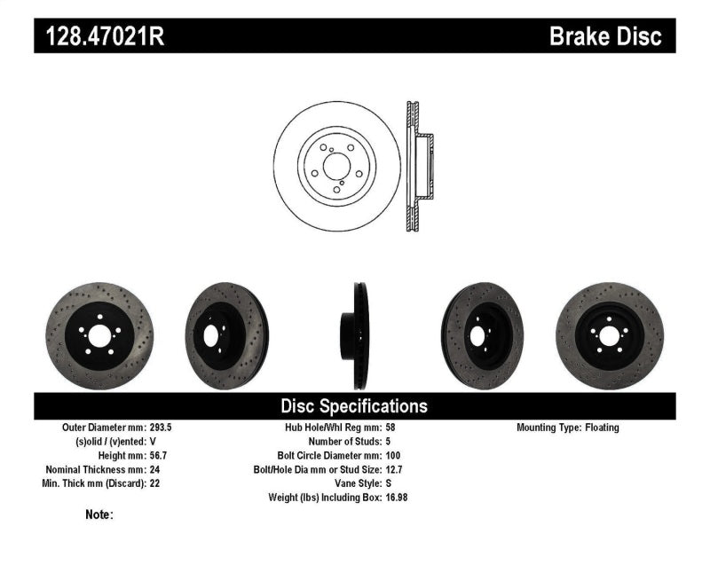 STOPTECH DRILLED SPORT BRAKE ROTOR, 128.47021R - eliteracefab.com