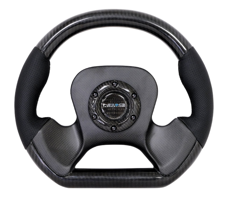 NRG Carbon Fiber Steering Wheel (320mm) CF Center Plate & Two-Tone Carbon w/Leather Trim Handles - ST-X10CF