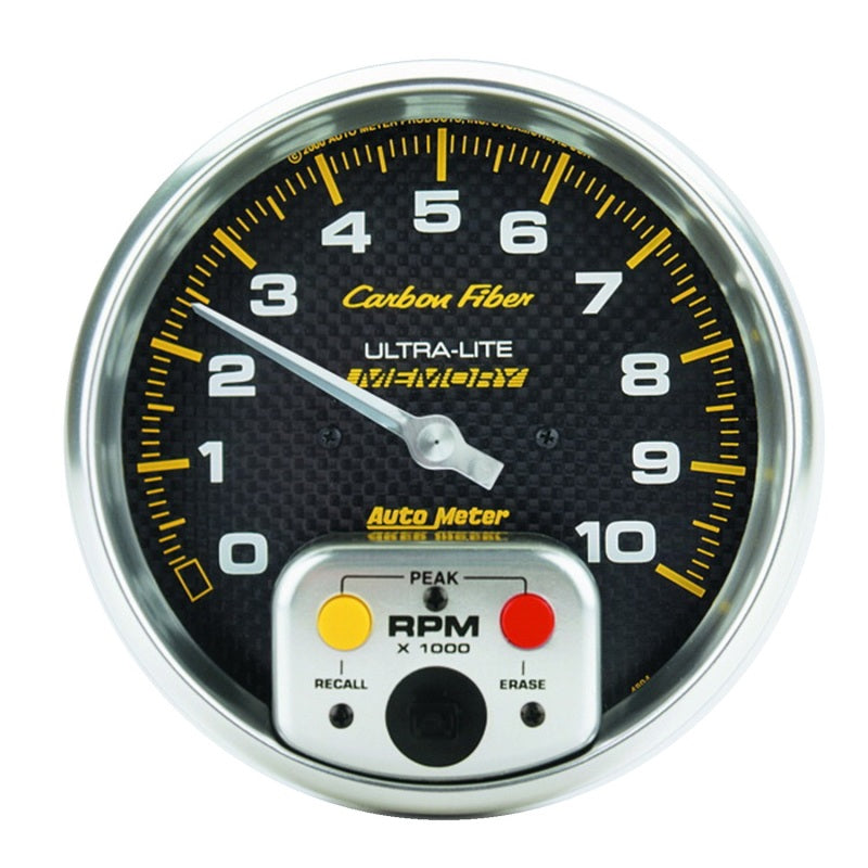 AutoMeter Gauge Tachometer 5in. 10K RPM In-Dash W/ Peak Memory Carbon Fiber 4894