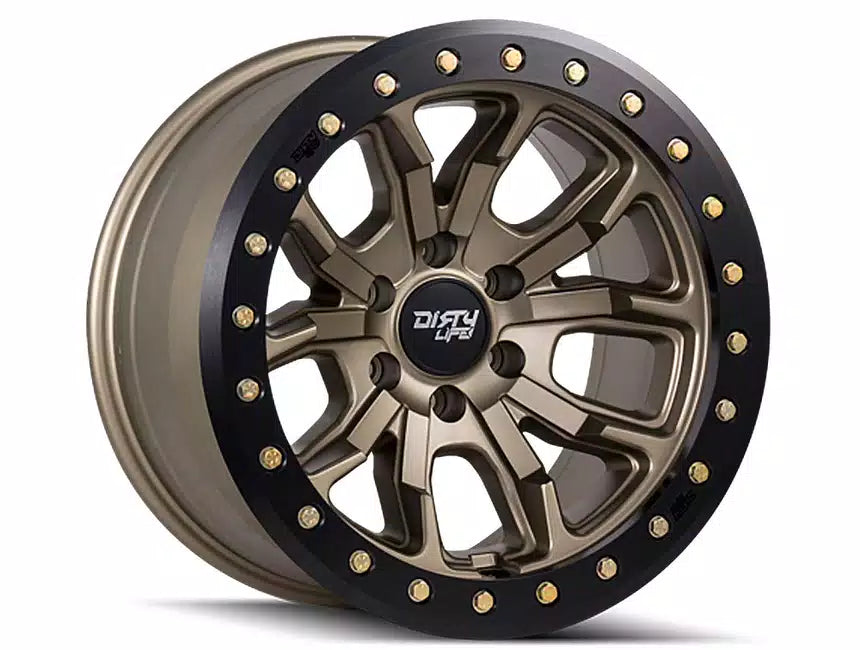 Dirty Life 9303 DT-1 17x9 / 5x127 BP / -12mm Offset / 78.1mm Hub Satin Gold Wheel - Beadlock Dirty Life