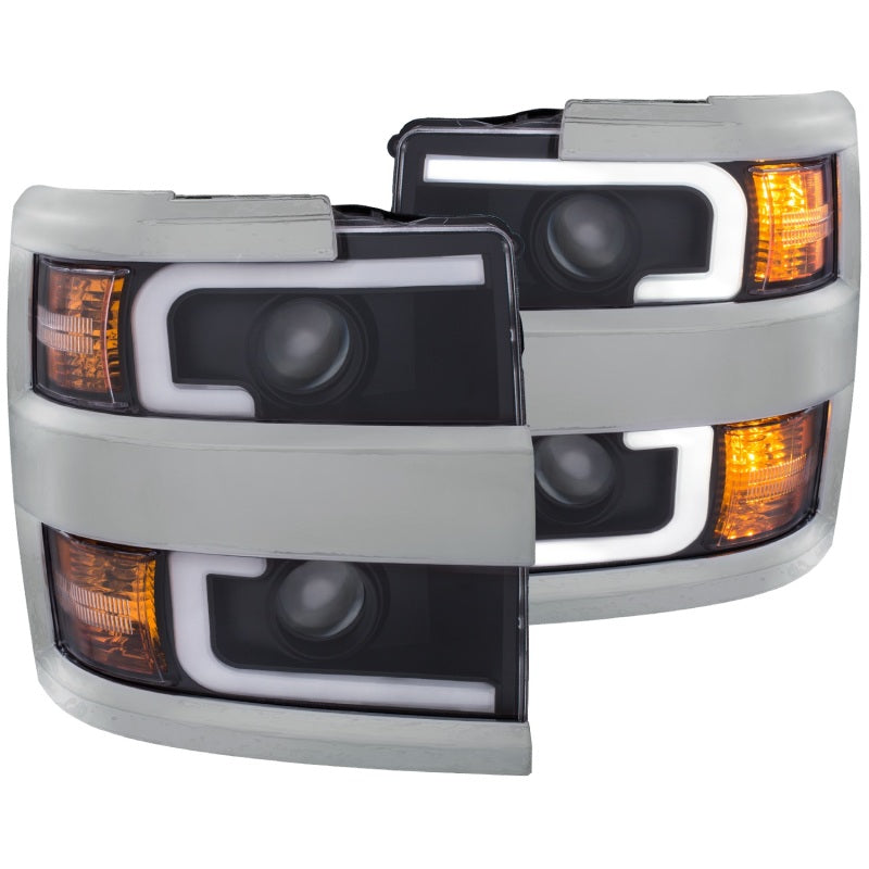 ANZO USA Chevrolet Silverado Hd Projector Headlights W/ Plank Style Design Black W/ Amber; 2015-2017 - eliteracefab.com