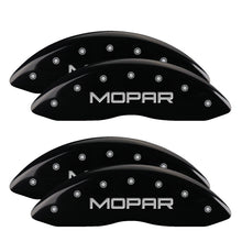 Load image into Gallery viewer, MGP 4 Caliper Covers Engraved Front &amp; Rear MOPAR Black finish silver ch MGP