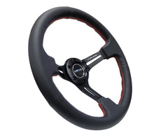 Load image into Gallery viewer, NRG Reinforced Sport Steering Wheel 350mm 3 Inch Deep Black Leather Red Stitching - eliteracefab.com