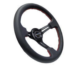 NRG Reinforced Sport Steering Wheel 350mm 3 Inch Deep Black Leather Red Stitching - eliteracefab.com