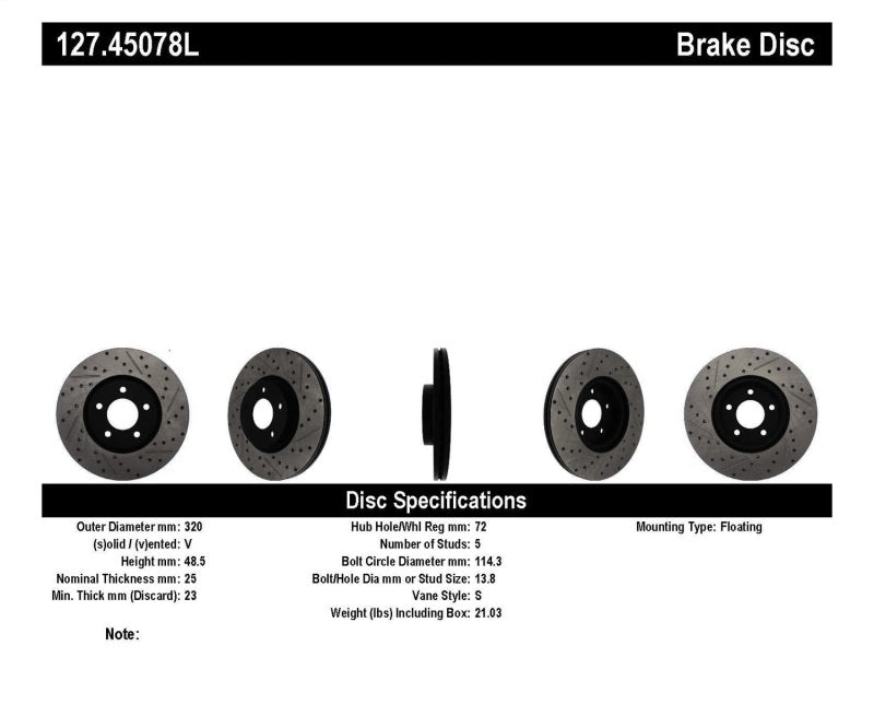 StopTech 07-09 Mazda 3 Left Front Slotted & Drilled Rotors - eliteracefab.com