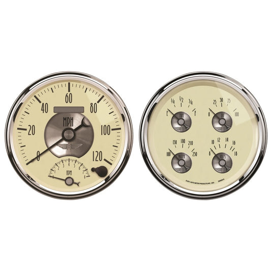 AutoMeter Gauge Kit 2 Pc. Quad & Tach/Speedo 5in. Prestige Antq. Ivory 2004