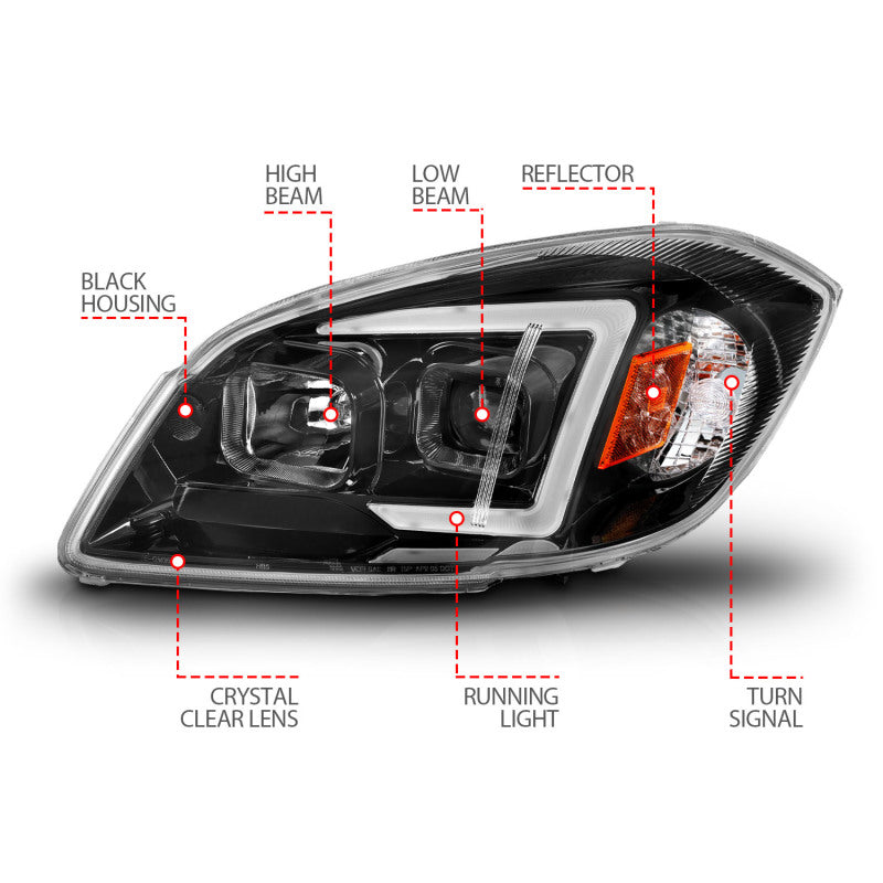 ANZO 05-10 Chevrolet Cobalt / 07-10 Pontiac G5 LED Projector Headlights w/ Seq Black Housing ANZO