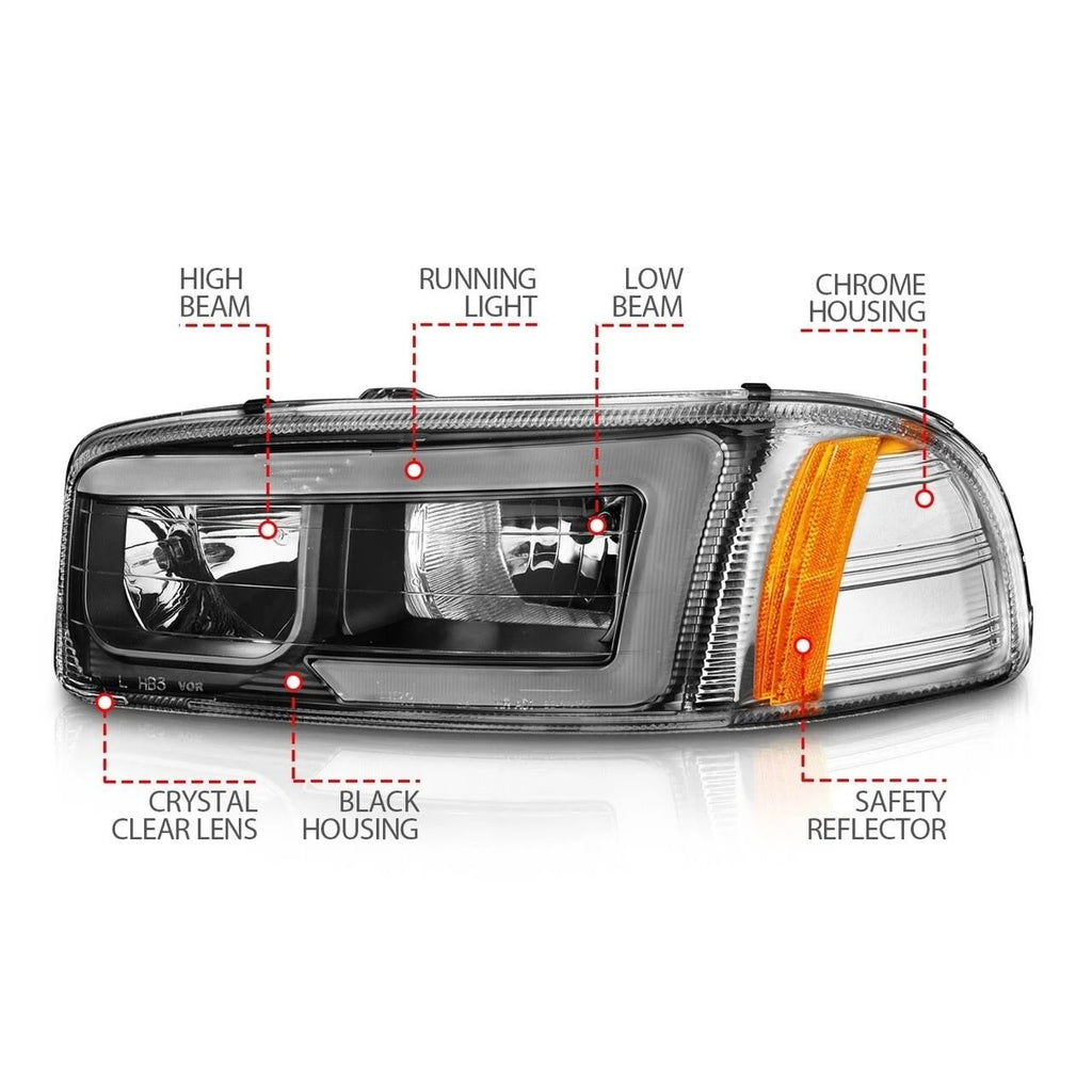 Anzo 99-17 GMC Sierra/Denali Headlights Black Amber (w/C Light Bars) - eliteracefab.com