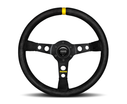 Momo MOD07 Steering Wheel 350 mm - Black Suede/Black Spokes/1 Stripe - eliteracefab.com