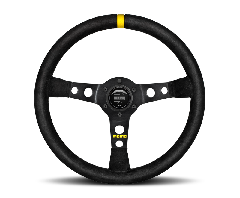 Momo MOD07 Steering Wheel 350 mm - Black Suede/Black Spokes/1 Stripe - eliteracefab.com