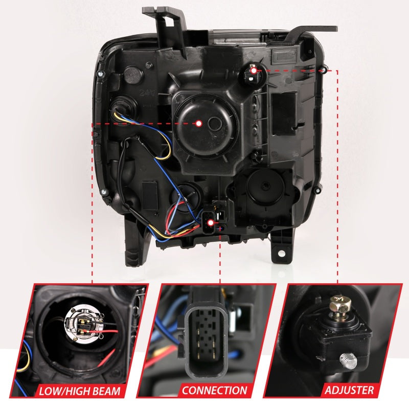 ANZO 2014-2015 Gmc Sierra 1500HD Projector Plank Style Headlight Black W/ Drl - eliteracefab.com