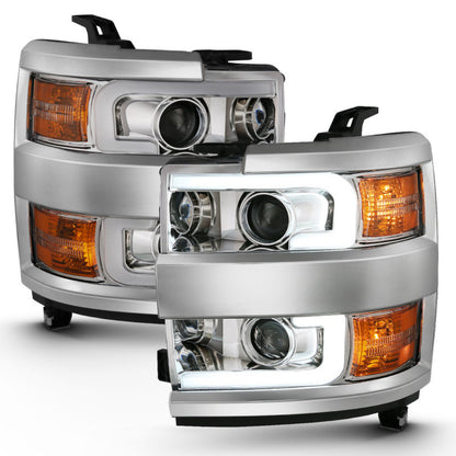 ANZO USA Chevrolet Silverado Hd Projector Headlights W/ Plank Style Design Chrome W/ Amber; 2015-2017 - eliteracefab.com