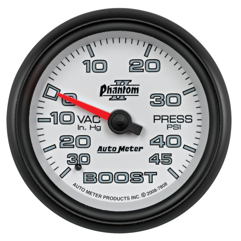 Autometer Phantom II 2-5/8in 30INHG-45PSI Phantom Mechanical Boost/Vacuum Gauge 7808