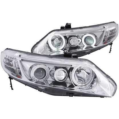 ANZO USA Honda Civic 2dr Projector Headlights W/ Halo Chrome Ccfl; 2006-2011 - eliteracefab.com