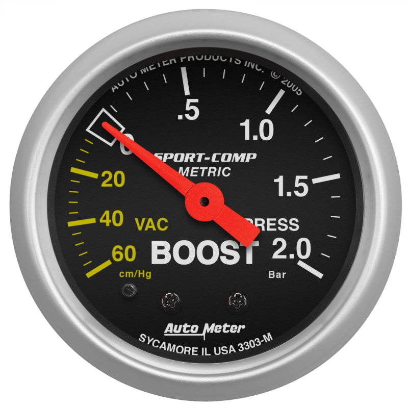 AutoMeter GAUGE; VAC/BOOST; 2 1/16in.; 60CMHG-2.0BAR; MECHANICAL; SPORT-COMP - eliteracefab.com