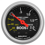 AutoMeter GAUGE; VAC/BOOST; 2 1/16in.; 60CMHG-2.0BAR; MECHANICAL; SPORT-COMP