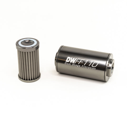 DeatschWerks Stainless Steel 10AN 100 Micron Universal Inline Fuel Filter Housing Kit (110mm) - eliteracefab.com