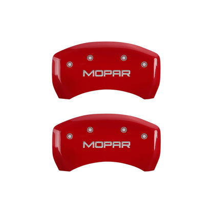 MGP 4 Caliper Covers Engraved Front & Rear MOPAR Red finish silver ch - eliteracefab.com