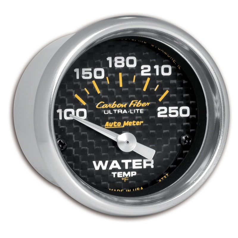 AutoMeter GAUGE; WATER TEMP; 2 1/16in.; 100-250deg.F; ELECTRIC; CARBON FIBER - eliteracefab.com