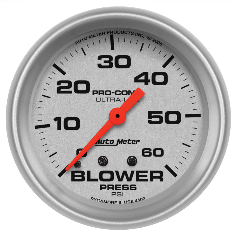 Autometer Ultra-Lite 2-5/8in Blower Pressure Gauge - 60PSI / Mechanical 4402