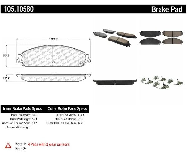 CENTRIC CHRYSLER POSIQUIET FRONT CERAMIC BRAKE PADS, 105.10580 - eliteracefab.com