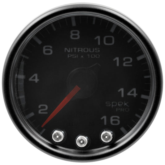 Autometer Spek-Pro Gauge Nitrous Press 2 1/16in 1600psi Stepper Motor W/Peak & Warn Blk/Smoke/Blk P32052