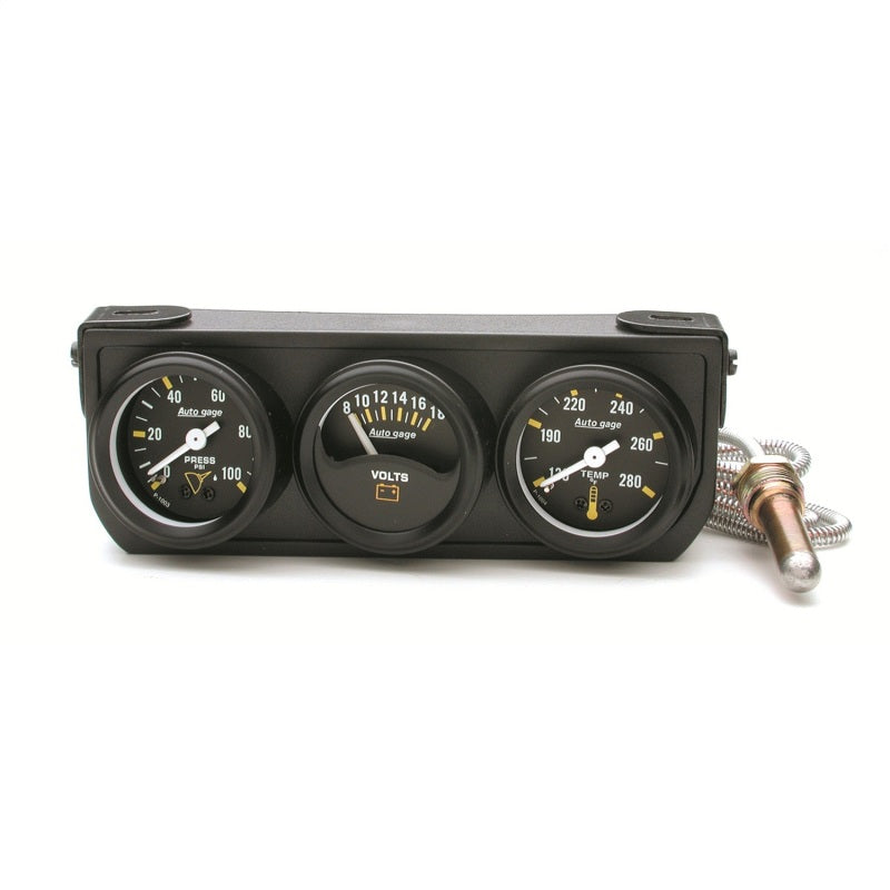 Autometer Auto Gage Console Oil Pressure / WTMP / Volt. 1.5in 100 psi 280 Deg. 18V Mechanical BK 2396