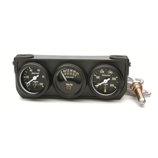 Autometer Auto Gage Console Oil Pressure / WTMP / Volt. 1.5in 100 psi 280 Deg. 18V Mechanical BK 2396