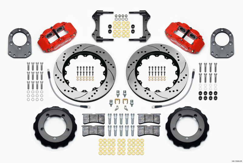 Wilwood Narrow Superlite 4R Front Hat Kit 14.00in Drill Red 66-75 Ford Bronco Dana 30/44 w/Lines Wilwood