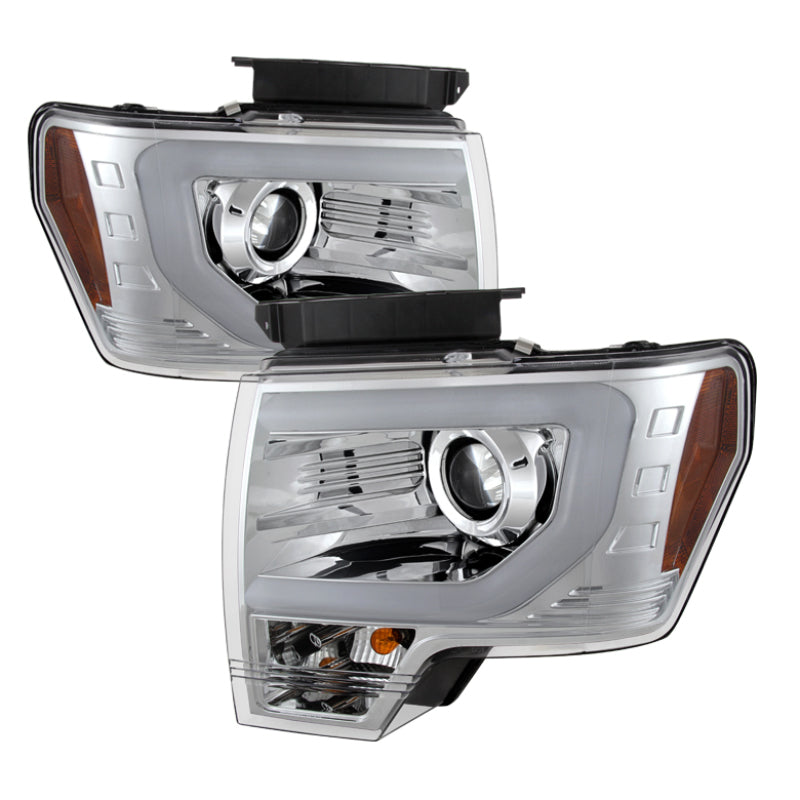 Spyder Ford F150 09-14 Projector Headlights Halogen Model- Light Bar DRL Chrm PRO-YD-FF15009-LBDRL-C - eliteracefab.com