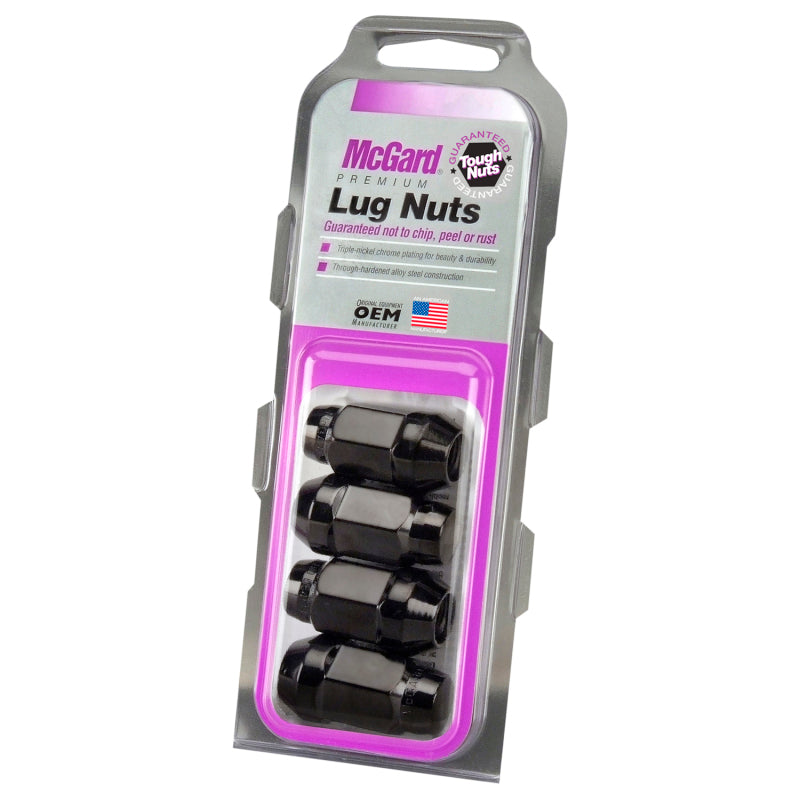 McGard Hex Lug Nut (Cone Seat Bulge Style) M14X1.5 / 22mm Hex / 1.945in. Length (4-Pack) - Black - eliteracefab.com