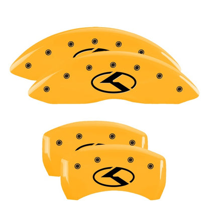 MGP 4 Caliper Covers Engraved Front & Rear 18 Kia Stinger Base Yellow w/ Circle K (KIA) MGP