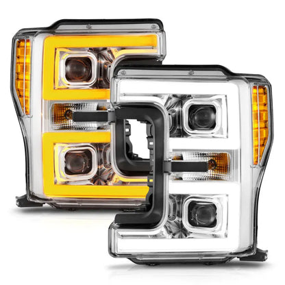 ANZO 17-19 Ford F-250/350/450 SD (w/o Factory LED HL) LED Proj Headlights w/Light Bar Switchback Chr ANZO