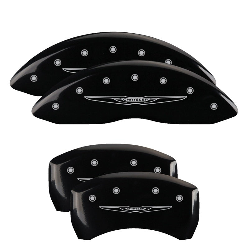 MGP 4 Caliper Covers Engraved Front & Rear Style 2/Chrysler Wing Black finish silver ch MGP