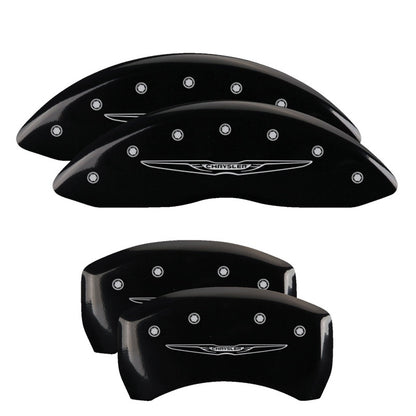 MGP 4 Caliper Covers Engraved Front & Rear Style 2/Chrysler Wing Black finish silver ch MGP