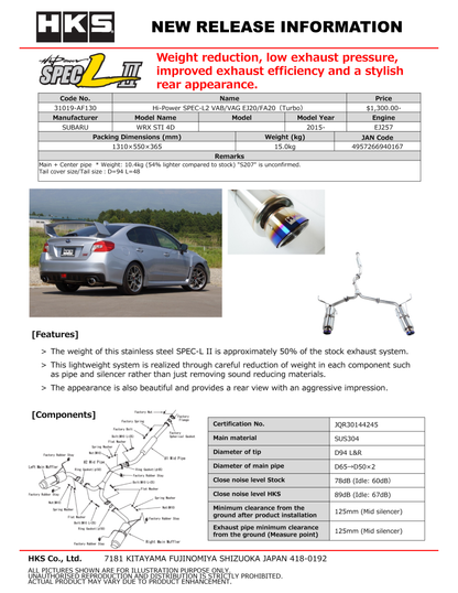 HKS Hi-Power SPEC-L2 VAB EJ20 - eliteracefab.com