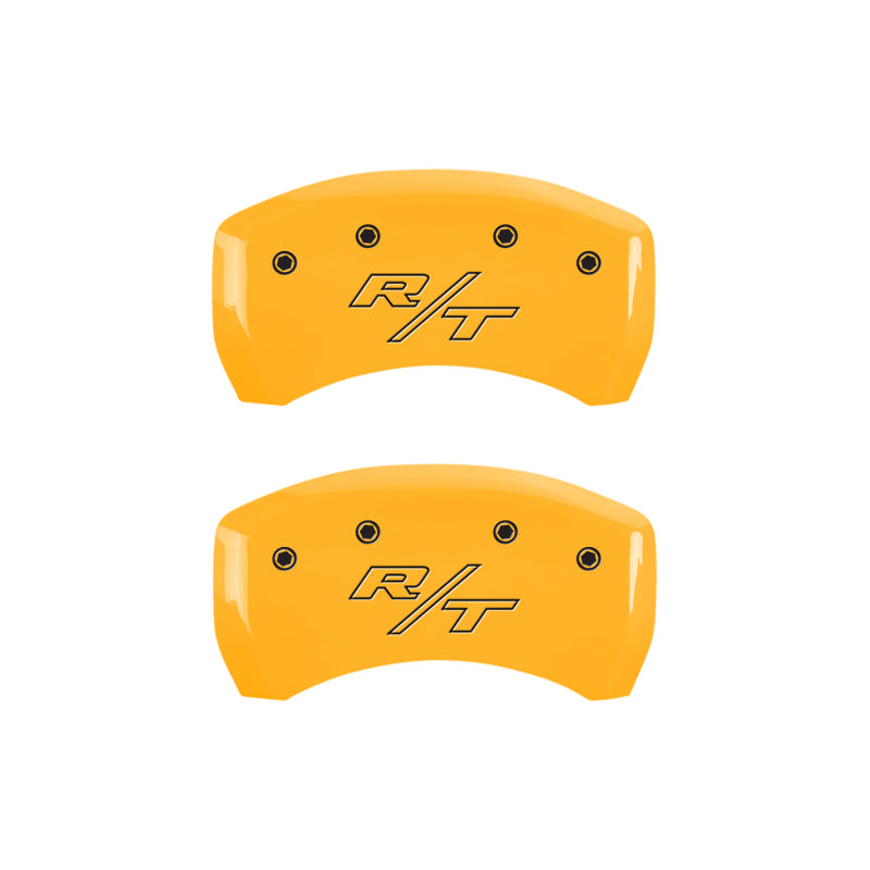 MGP 4 Caliper Covers Engraved Front Cursive/Challenger Engraved Rear RT Yellow finish black ch MGP