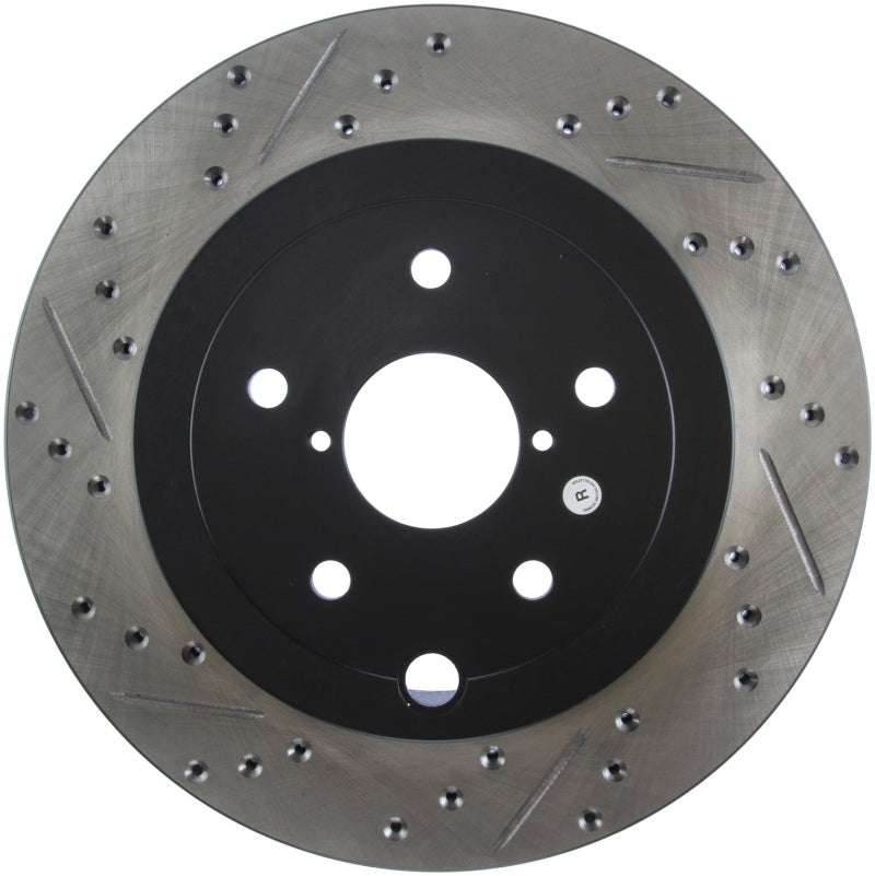 StopTech 08+ Subaru STI (Will Not Fit 05-07) Slotted & Drilled Sport Brake Rotor - eliteracefab.com