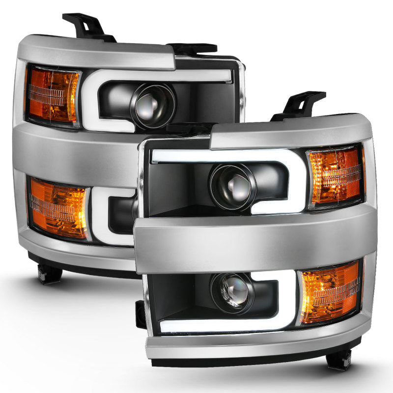 ANZO USA Chevrolet Silverado Hd Projector Headlights W/ Plank Style Design Black W/ Amber; 2015-2017 - eliteracefab.com