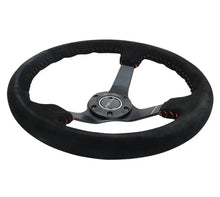 Load image into Gallery viewer, NRG Reinforced Steering Wheel (350mm / 3in. Deep) Blk Suede/Red BBall Stitch w/5mm Matte Blk Spokes - RST-036MB-S-RD