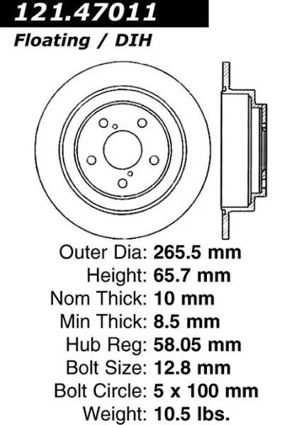 CENTRIC 02-05 WRX REAR ROTOR, 121.47011 - eliteracefab.com