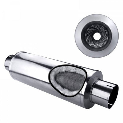 Diamond Eye MFLR 4inID SGL IN/SGL OUT 7inDIA X 24in BODY 30in LENGTH LOUVERED SLOTTED ENDS 409 SS Diamond Eye Performance