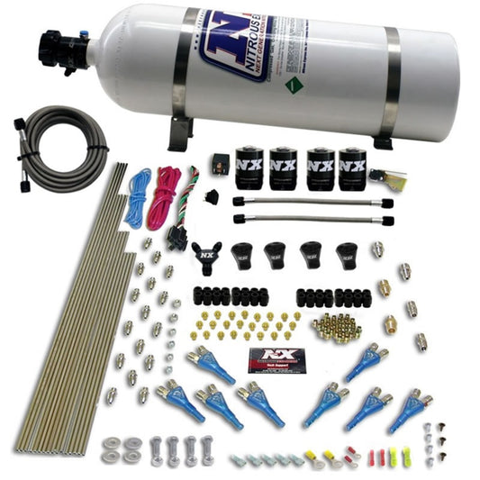 Nitrous Express Pro-Shk/Gas (200, 300, 400, 500, 600 HP) 4 Solenoids w/ 15 lb Bottle - 92006-15